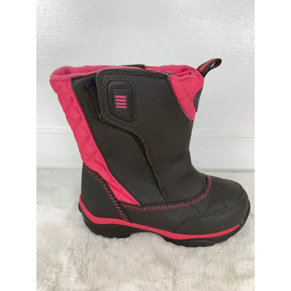 Girls Lands End Quilted Winter Boots Size 2M Pink & Black Water-Resistant